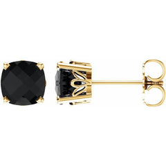 14K Yellow Gold 6x6 mm Cushion Natural Black Onyx Earrings