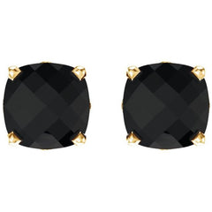 14K Yellow Gold 6x6 mm Cushion Natural Black Onyx Earrings