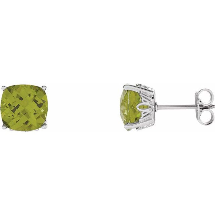 14K White Gold 6x6 mm Cushion Natural Peridot Earrings
