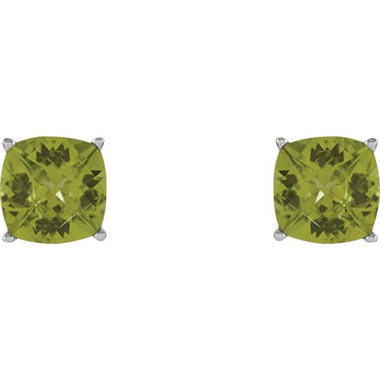 14K White Gold 6x6 mm Cushion Natural Peridot Earrings