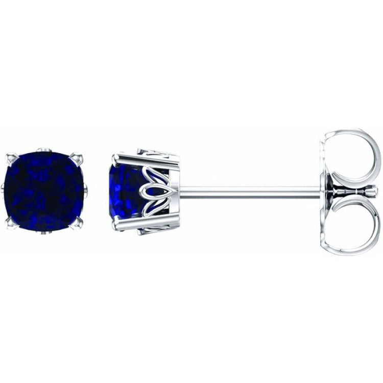 14K White Gold 6x6 mm Cushion Lab-Grown Blue Sapphire Earrings