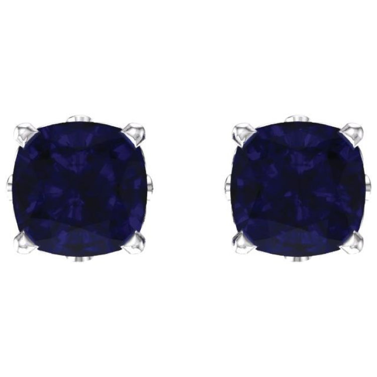 14K White Gold 6x6 mm Cushion Lab-Grown Blue Sapphire Earrings