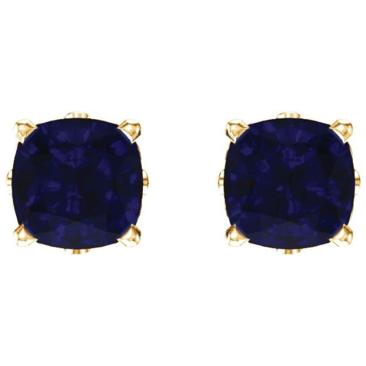 14K Yellow Gold 6x6 mm Cushion Lab-Grown Blue Sapphire Earrings