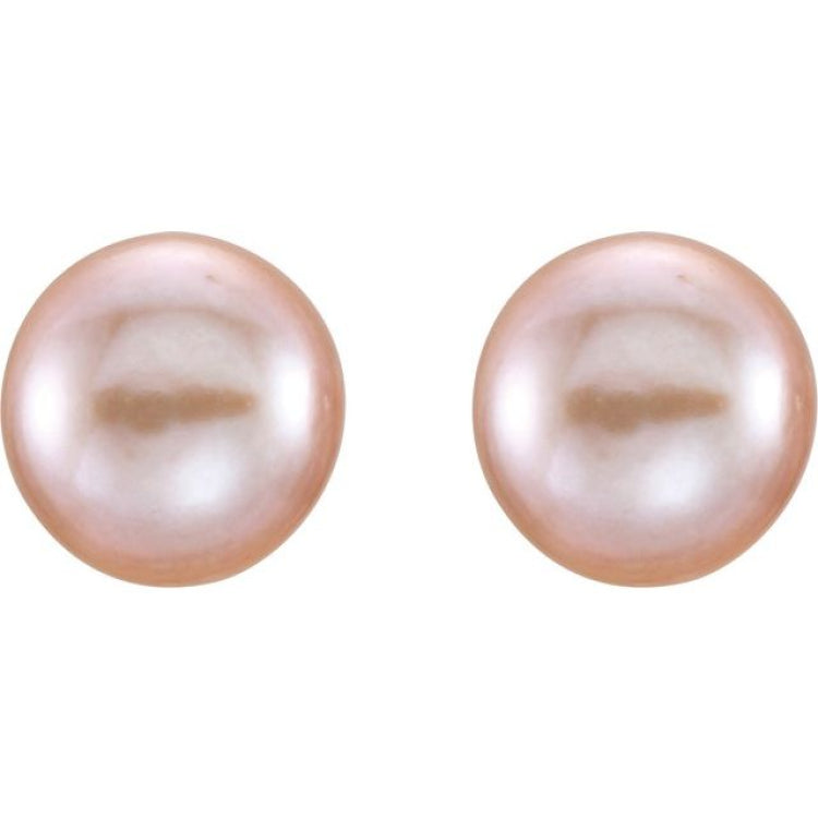 14K Yellow Gold 7-8 mm Cultured Pink Freshwater Pearl Earrings