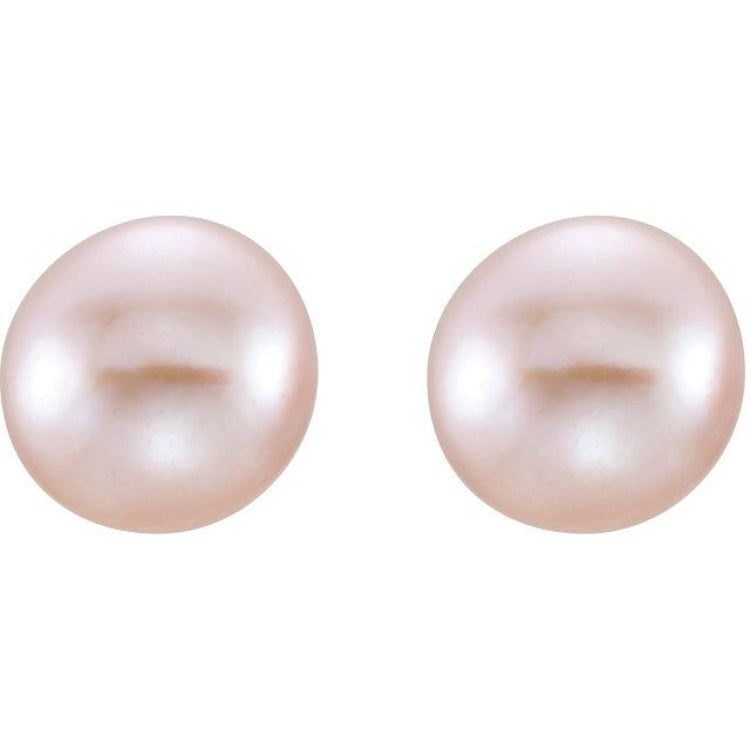 14K Yellow Gold 8-9 mm Cultured Pink Freshwater Pearl Earrings