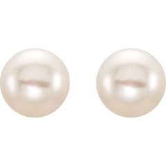 14K Yellow Gold 8-9 mm Cultured White Freshwater Button Pearl Earrings