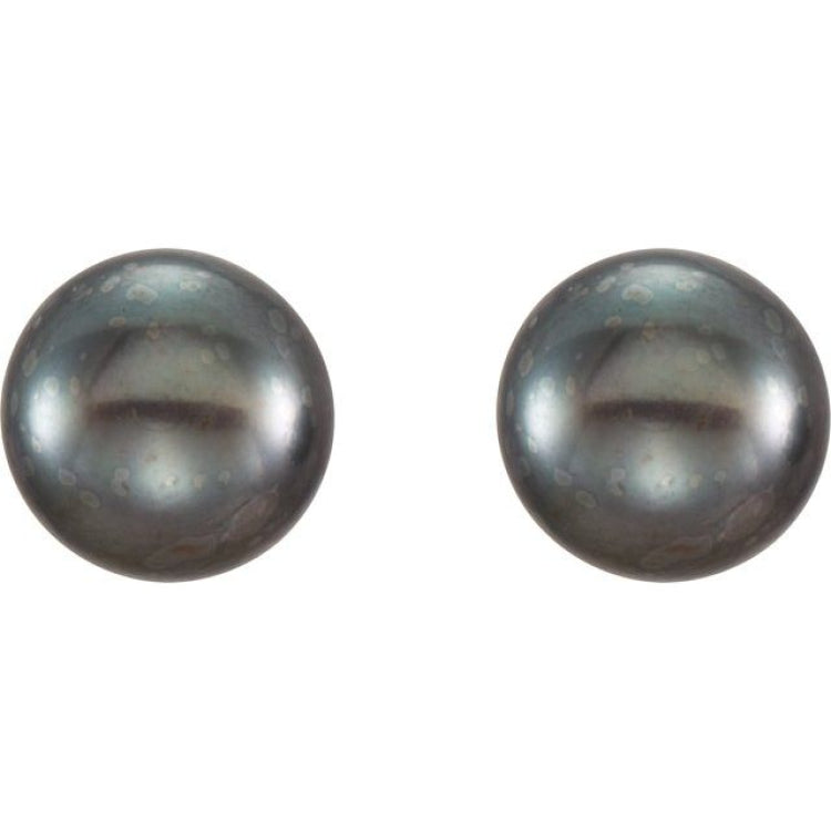 14K Yellow Gold 6-7 mm Cultured Black Freshwater Button Pearl Earrings