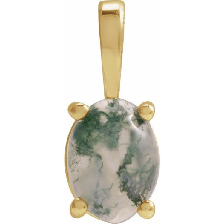 14K Yellow Gold Natural Moss Agate Pendant