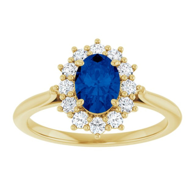14K Yellow Gold Lab-Grown Blue Sapphire & 1/3 CTW Lab-Grown Diamond Ring