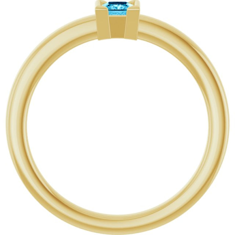 14K Yellow Gold Natural Aquamarine Family Stackable Ring