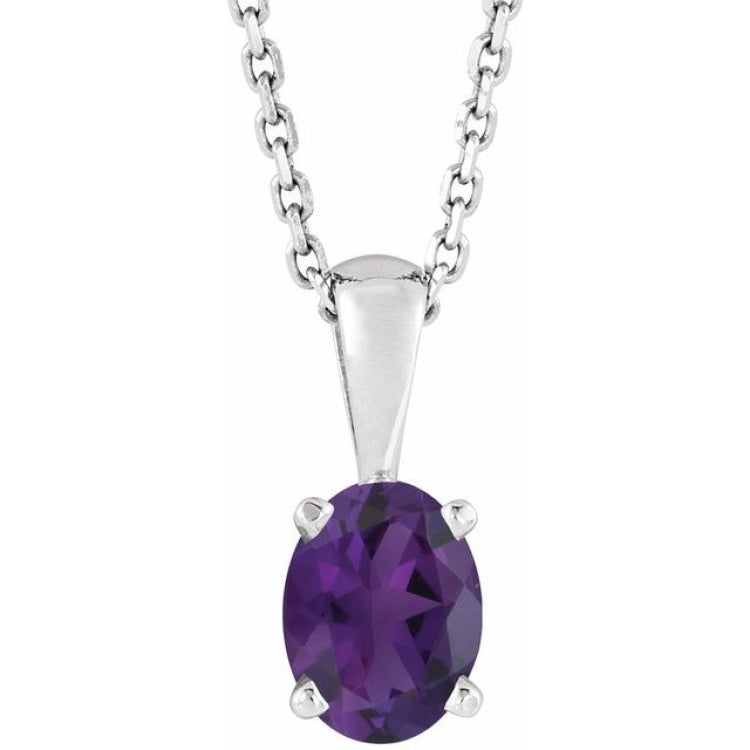 Sterling Silver Natural Amethyst 16-18" Necklace