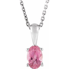 Sterling Silver Natural Pink Tourmaline 16-18" Necklace