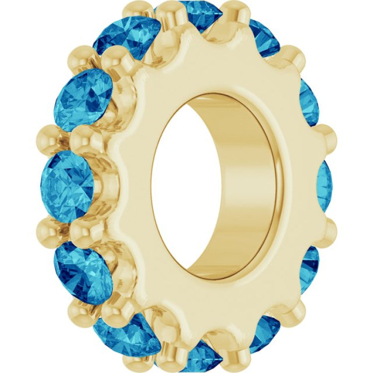 18K Yellow Gold-Plated Sterling Silver Natural Blue Zircon Spacer Charm/Pendant