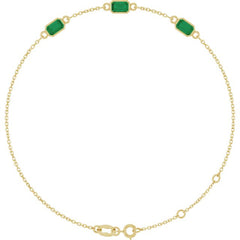 14K Yellow Gold Natural Emerald Bezel-Set 3-Stone 7 1/2" Bracelet