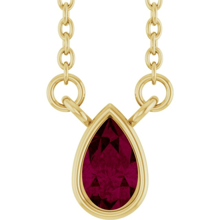 14K Yellow Gold Natural Mozambique Garnet 18" Necklace