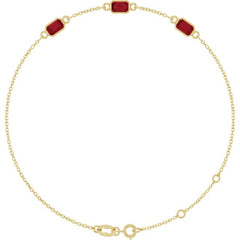 14K Yellow Gold Lab-Grown Ruby Bezel-Set 3-Stone 7 1/2" Bracelet