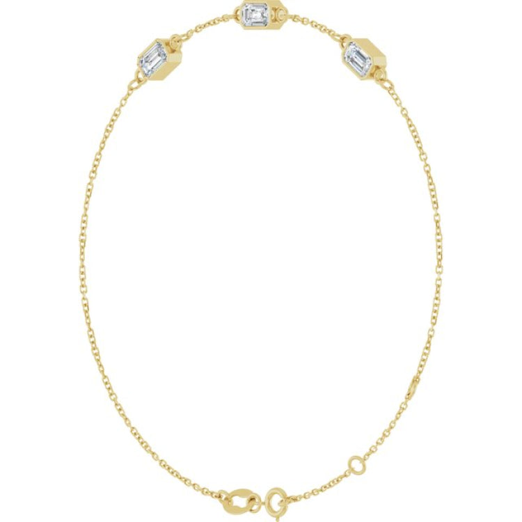 14K Yellow Gold 1 CTW Lab-Grown Diamond Bezel-Set 3-Stone 7 1/2" Bracelet