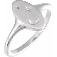 Sterling Silver Moon & Star Signet Ring