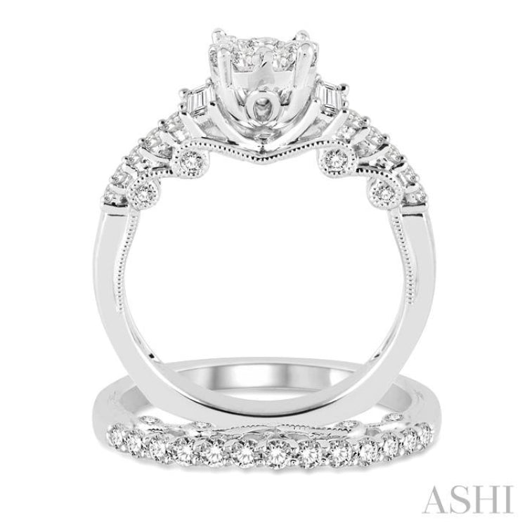 1 Ctw Diamond Lovebright Wedding Set with 3/4 Ctw Engagement Ring and 1/3 Ctw Wedding Band in 14K White Gold