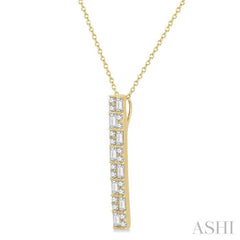 1/2 Ctw Basket Weave Baguette and Round Cut Diamond Pendant With Chain in 14K Yellow Gold