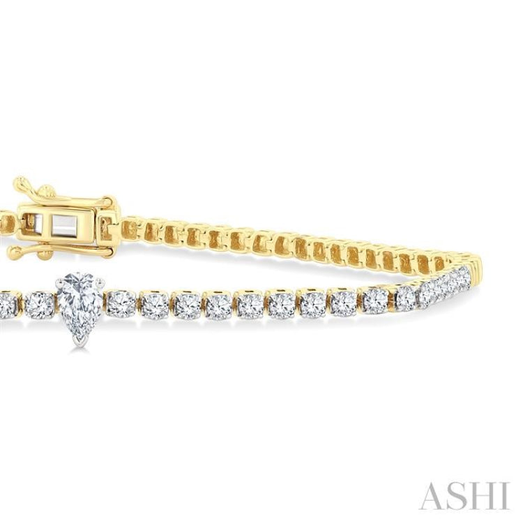 1 Ctw Pear and Round Cut Diamond Tennis Bracelet in 14K Yellow Gold