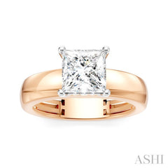 1/20 Ctw Princess Shape Round Cut Diamond Semi-Mount Engagement Ring in 14K Rose and White Gold