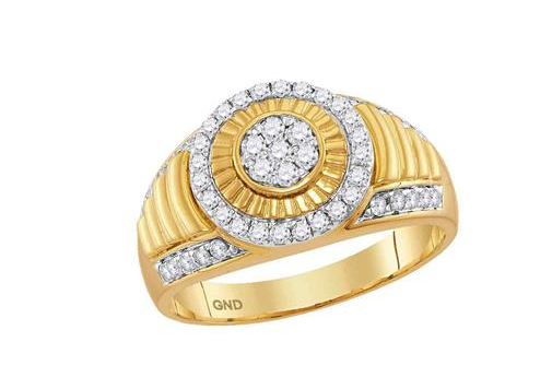 10K YELLOW GOLD DIAMOND CONCENTRIC CIRCLE RIBBED RING 3/4 CTTW
