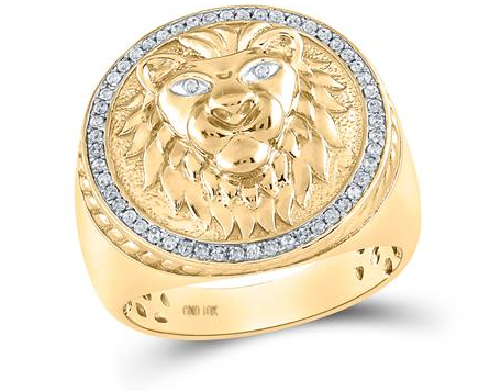 10KT YELLOW GOLD ROUND DIAMOND LION HEAD MANE RING 1/3 CTTW