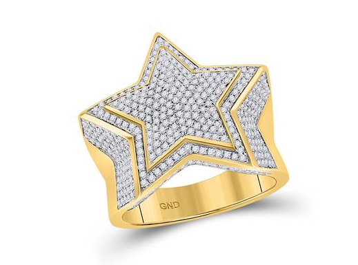 10K YELLOW GOLD ROUND DIAMOND STATEMENT STAR RING 1-1/2 CTTW
