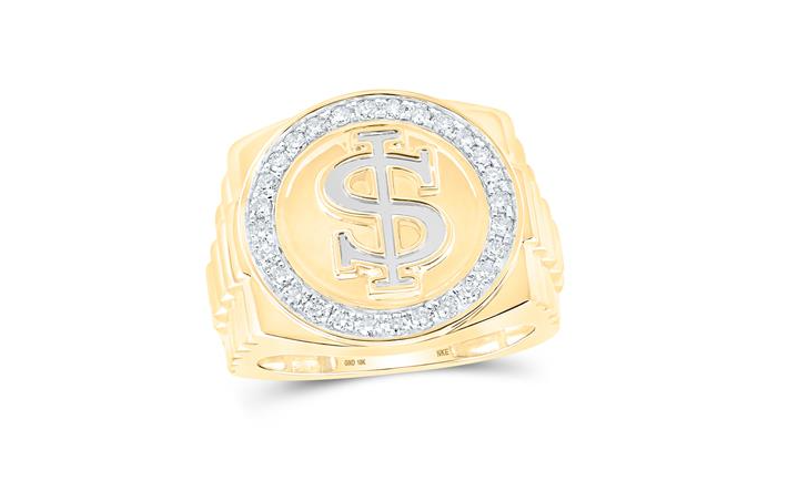 10K YELLOW GOLD ROUND DIAMOND DOLLAR SIGN CIRCLE RING 1/2 CTTW