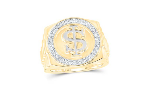 10K YELLOW GOLD ROUND DIAMOND DOLLAR SIGN CIRCLE RING 1/2 CTTW