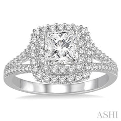 1 1/10 Ctw Diamond Engagement Ring with 1/2 Ct Princess Cut Center Stone in 14K White Gold