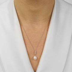 Silver White & Pearl 1 1/5Ctw Pendant