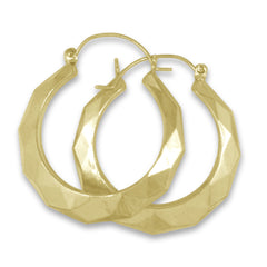 Bright finish New Orleans yellow gold hoops in 5 different sizes.