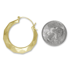 Bright finish New Orleans yellow gold hoops in 5 different sizes.