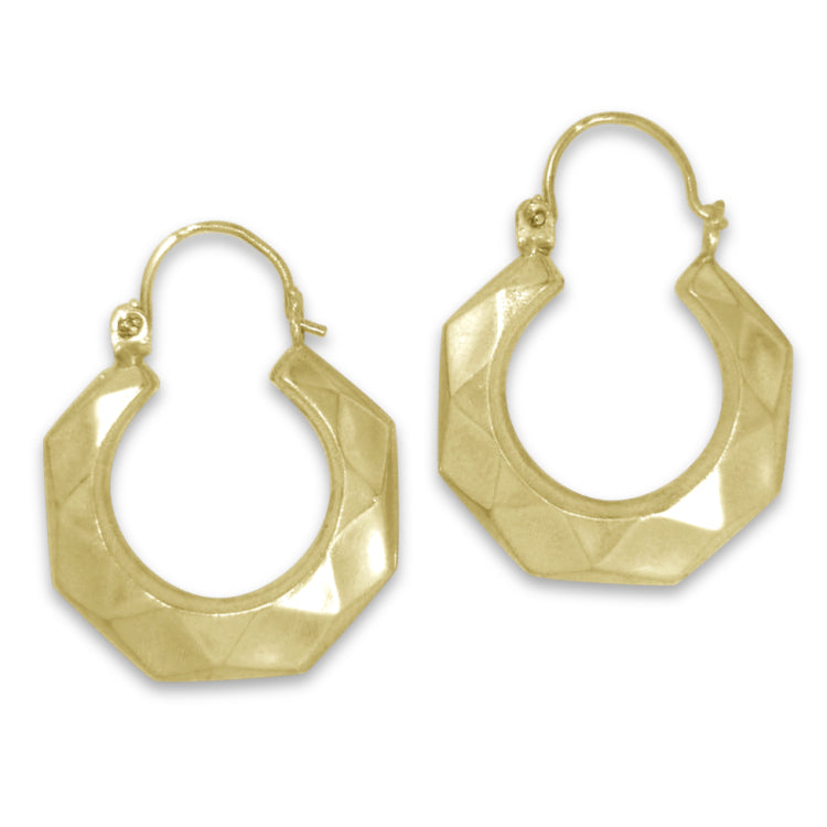 Bright finish New Orleans yellow gold hoops in 5 different sizes.