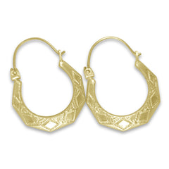 Bright finish New Orleans yellow gold hoops in 5 different sizes.