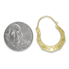 Bright finish New Orleans yellow gold hoops in 5 different sizes.