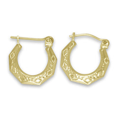 Bright finish New Orleans yellow gold hoops in 5 different sizes.