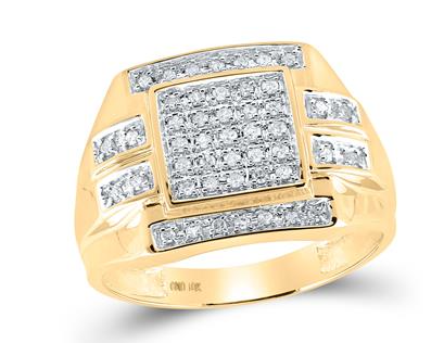 10K YELLOW GOLD ROUND DIAMOND SQUARE CLUSTER RING 1/3 CTTW