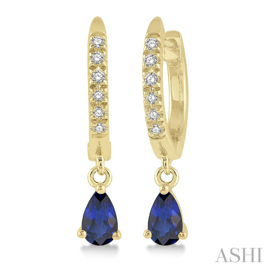 Pear Shape Sapphire & Petite Diamond Huggie Fashion Earrings
