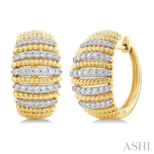 1/2 ctw Dome Shape Rope Bead Round Cut Diamond Fashion Hoop Earrings in 14K Yellow Gold