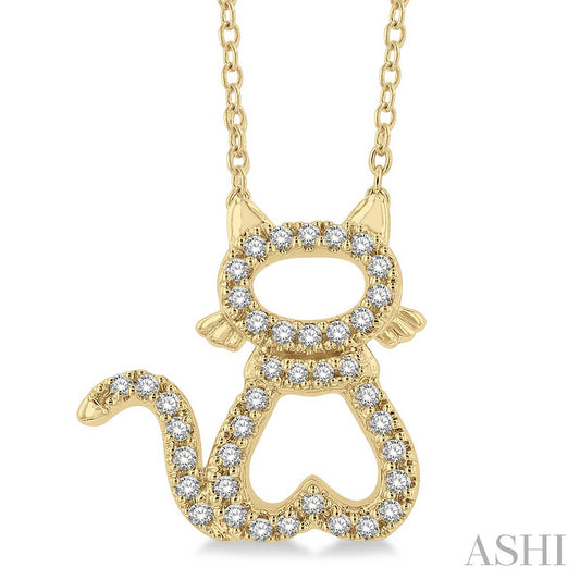 1/6 Ctw Cat Shape Petite Round Cut Diamond Fashion Pendant With Chain in 10K Yellow Gold