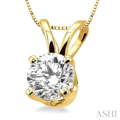 Round Cut Diamond Solitaire Pendant in 14K Yellow Gold with chain