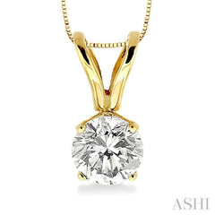 Round Cut Diamond Solitaire Pendant in 14K Yellow Gold with chain