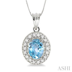 8x6 MM Oval Cut Aquamarine and 1/3 ctw Round Cut Diamond Pendant in 14K White Gold with Chain