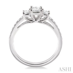 1/2 Ctw Diamond Engagement Ring with 1/4 Ct Princess Cut Center Stone in 14K White Gold