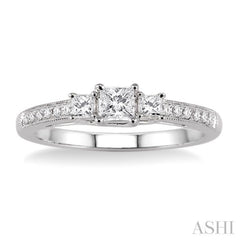 3/8 Ctw Diamond Engagement Ring with 1/5 Ct Princess Cut Center Stone in 14K White Gold