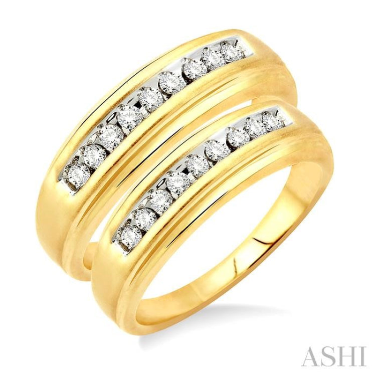 1/3 Ctw Round Cut Diamond Duos Ring Set in 14K Yellow Gold