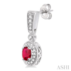 5x3 MM Oval Cut Ruby and 1/3 Ctw Round Cut Diamond Earrings in 14K White Gold